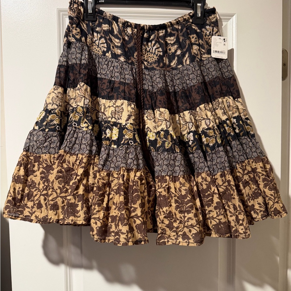 Free People Brown and Black Tiered Floral Skirt